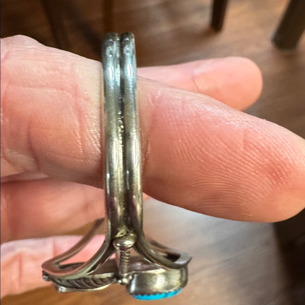 Jane Popovich Vintage Native American Sterling, Turquoise, Coral Cuff Bracelet - Picture 7 of 15